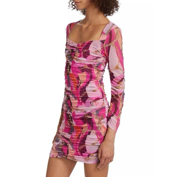 $495 L'AGENCE LOLISA SWEETHEART PINK BUCKLE SWIRL STRETCH MINI DRESS SZ 2 - Picture 7 of 8